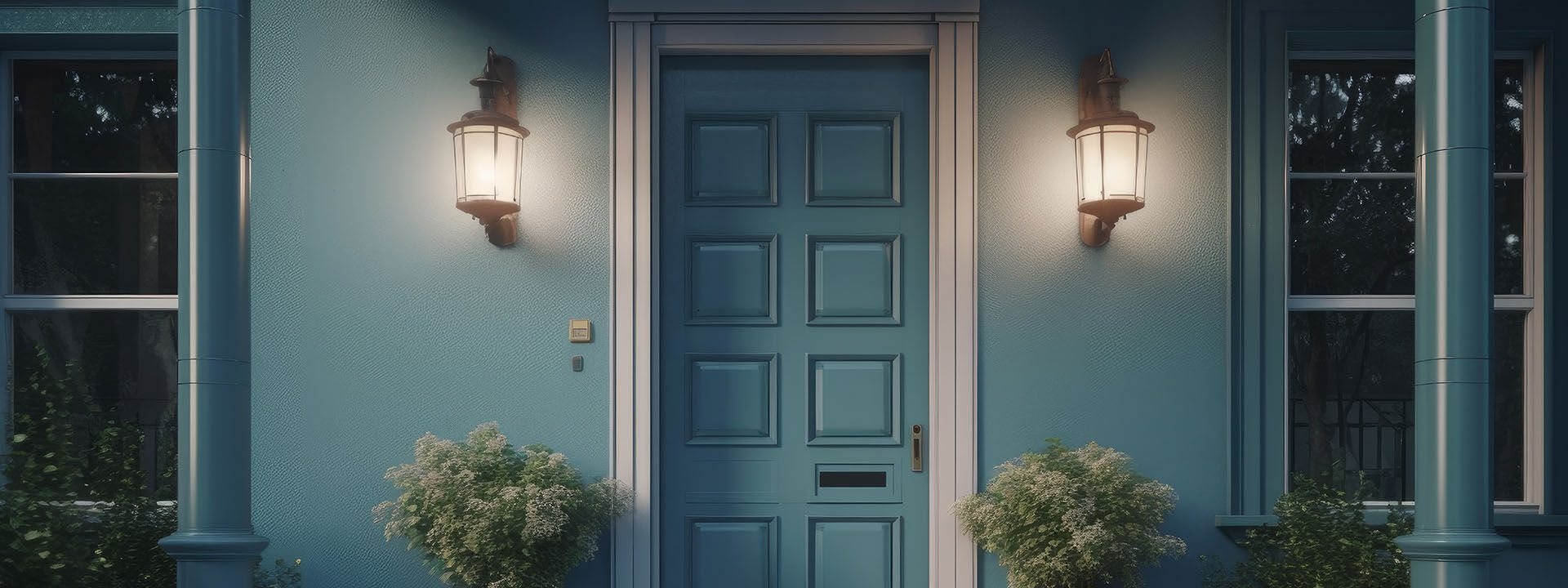 Comfortable front door of house. Generative AI